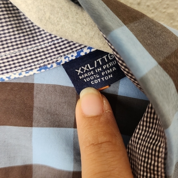 Tommy Bahama Brown Blue Buffalo Plaid Floral Button Down Casual Top Mens 2x - Picture 10 of 11